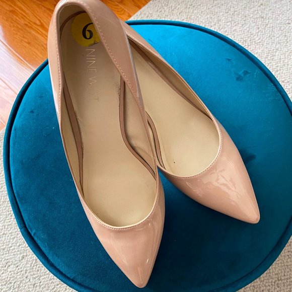 Nine West Nude Patent Pointed Toe Heels Size 9M (NINE) - Picture 1 of 5